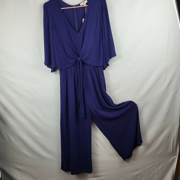 Entro Womens Blue 3/4 Sleeve V Neck Front Knot‎ One Piece Pantsuit Size Medium - Picture 3 of 11
